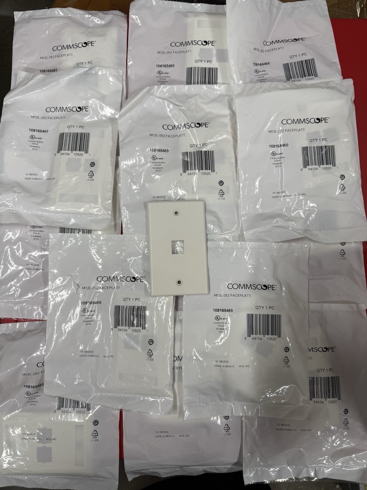 (14) COMMSCOPE M12L-262 FACEPLATE (WHITE) One Loose Single Port - New, 13 Sealed