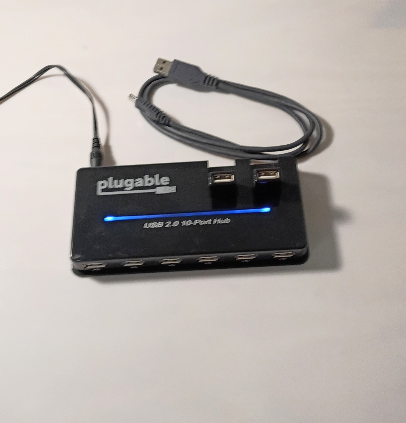 Plugable USB 2.0 10-Port High Speed Hub with Power Adapter and Two Flip-Up Ports