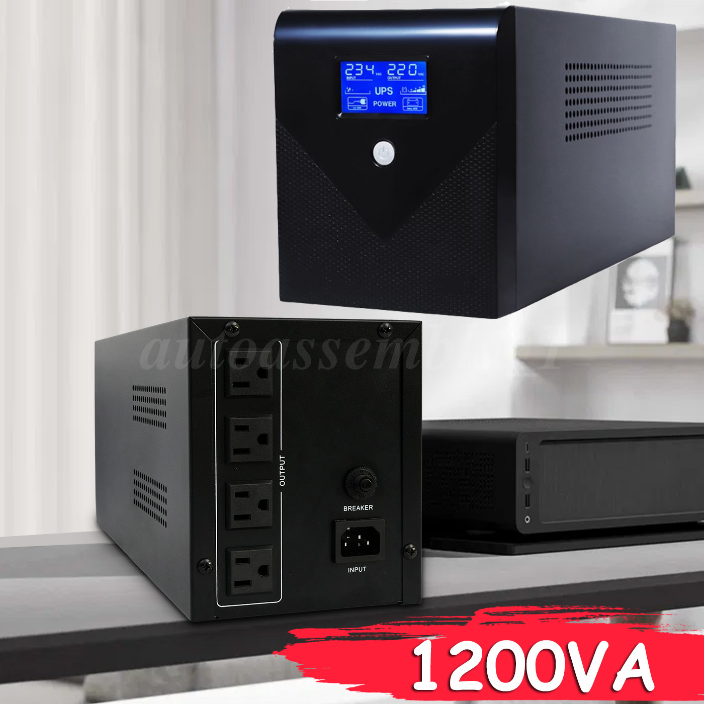 1200VA 720W Backup UPS Uninterruptible Power Supply 4 Outlet LCD Display Battery