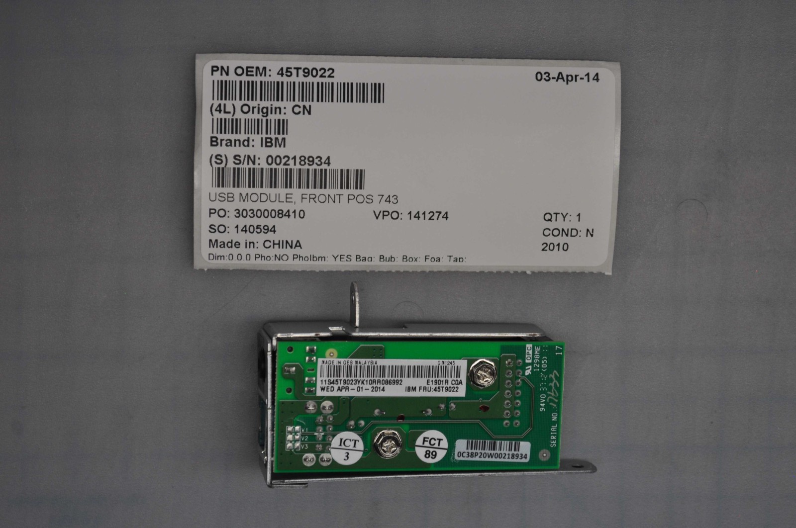  IBM USB MODULE, FRONT POS 743 GRADE A 45T9022