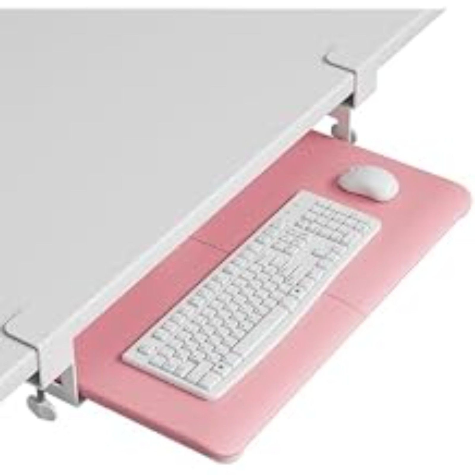 BONTEC Under Desk Keyboard Tray Pink Clamp-On Slide Out Ergonomic Drawer