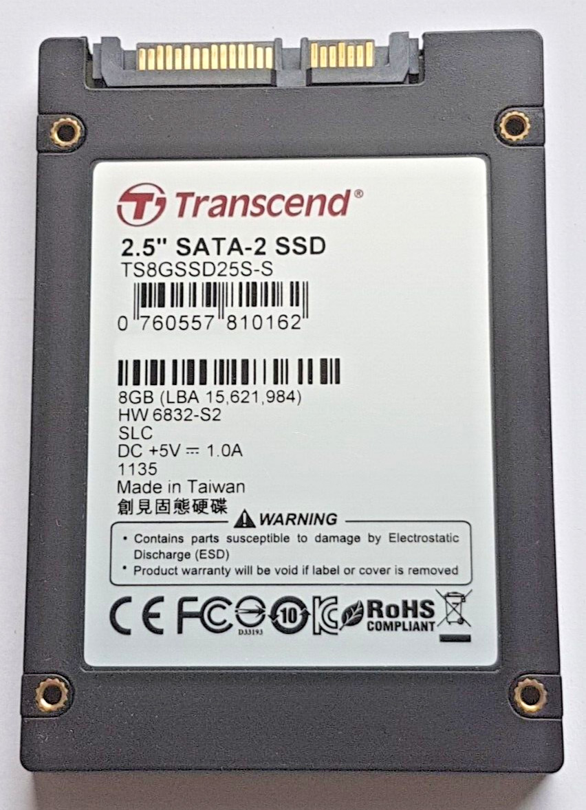 8GB SATA 1.5Gbs Transcend SSD TS8GSSD25S-S 2D-NAND SLC 2.5" Internal Hard Drive