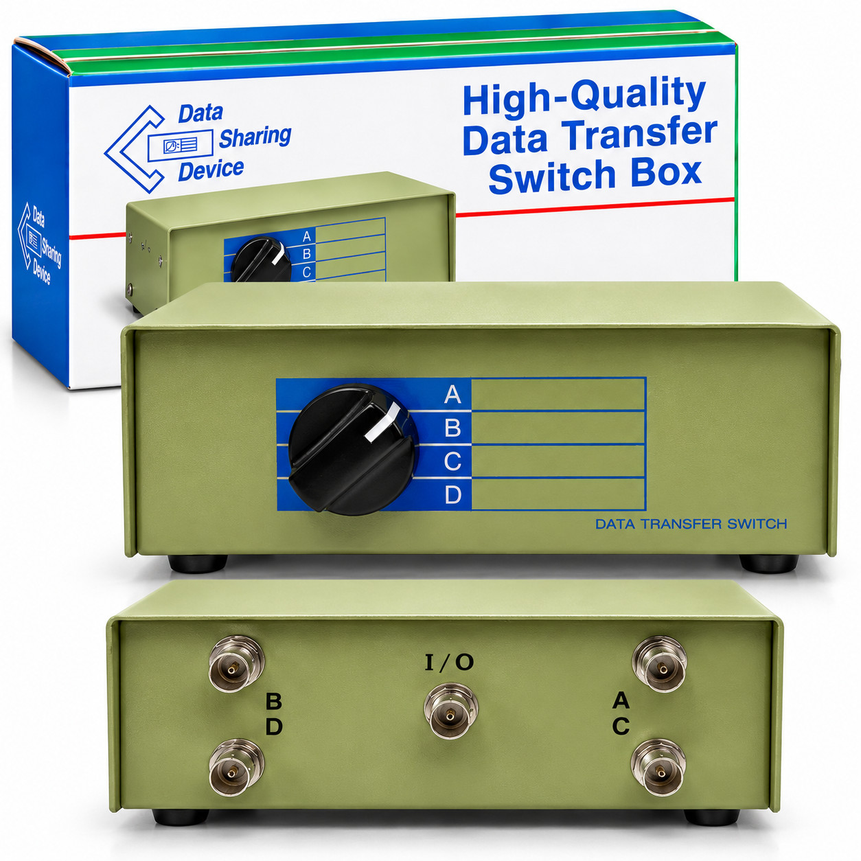 4 Way DB9 Manual Data Transfer Switch Box RS232 Serial Sharing Selector Boxed