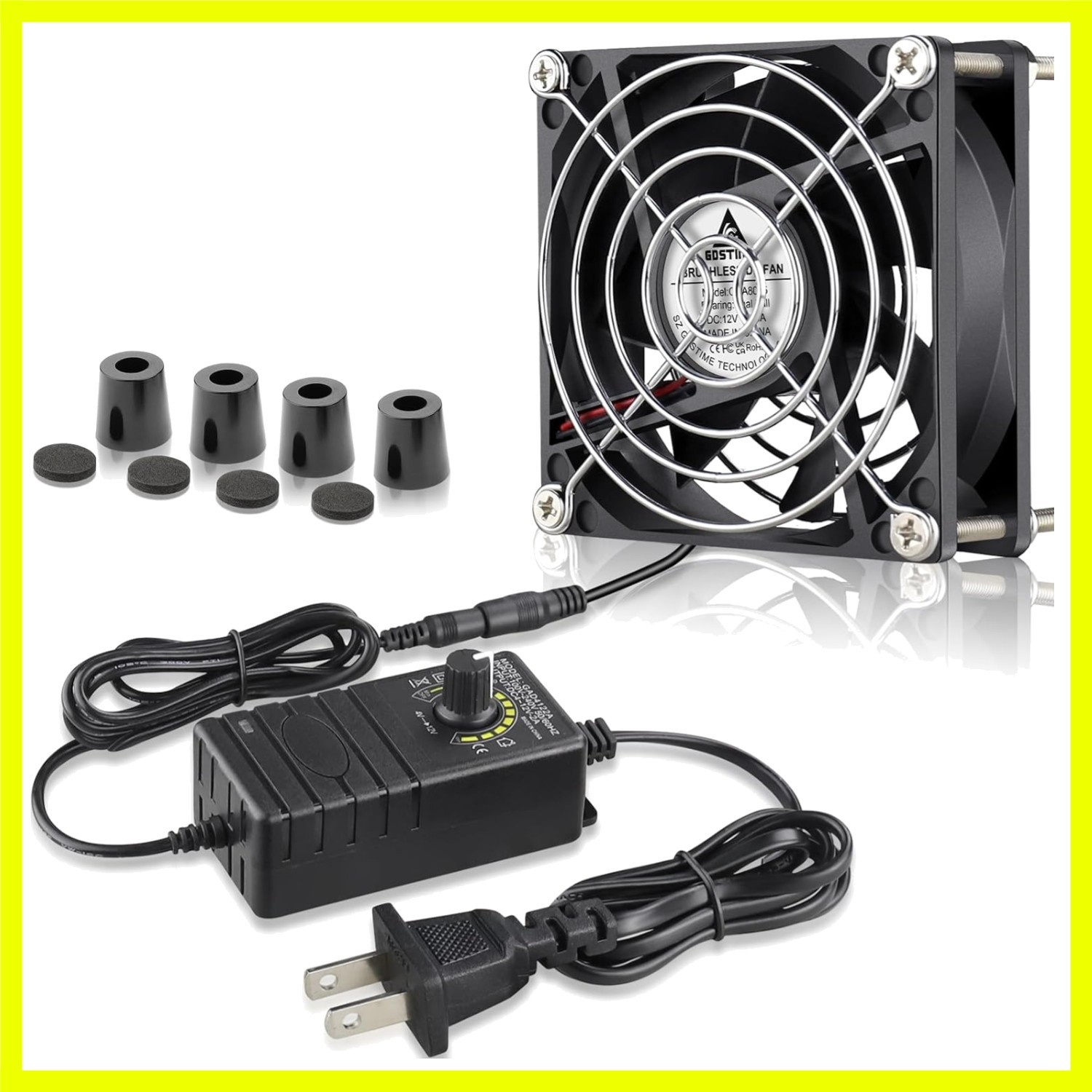 Efficient 80mm Computer Fan with Speed Controller for Electronics Cooling