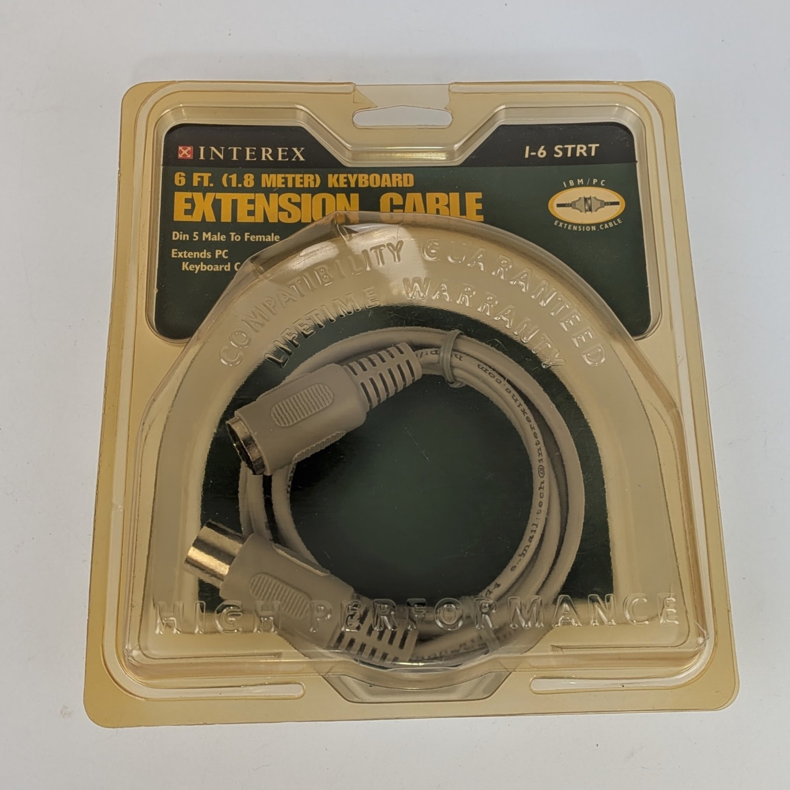 Interex 6ft IBM Keyboard Extension Cable - 5pin DIN Male to Female - New
