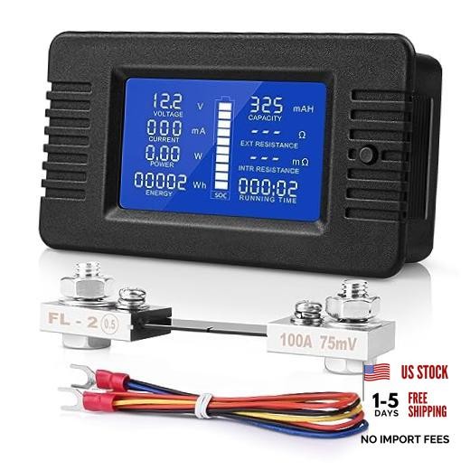 DC Multifunction Battery Monitor Meter, 0-200V 0-100A LCD Display Digital