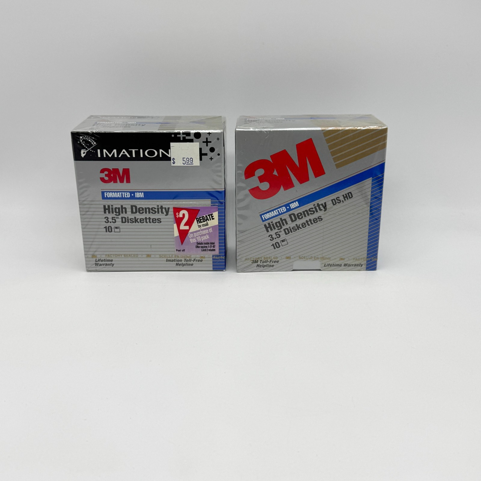Vintage 3M DS HD IBM Formatted Packages (2) 10 Diskettes 3.5" Deadstock Sealed