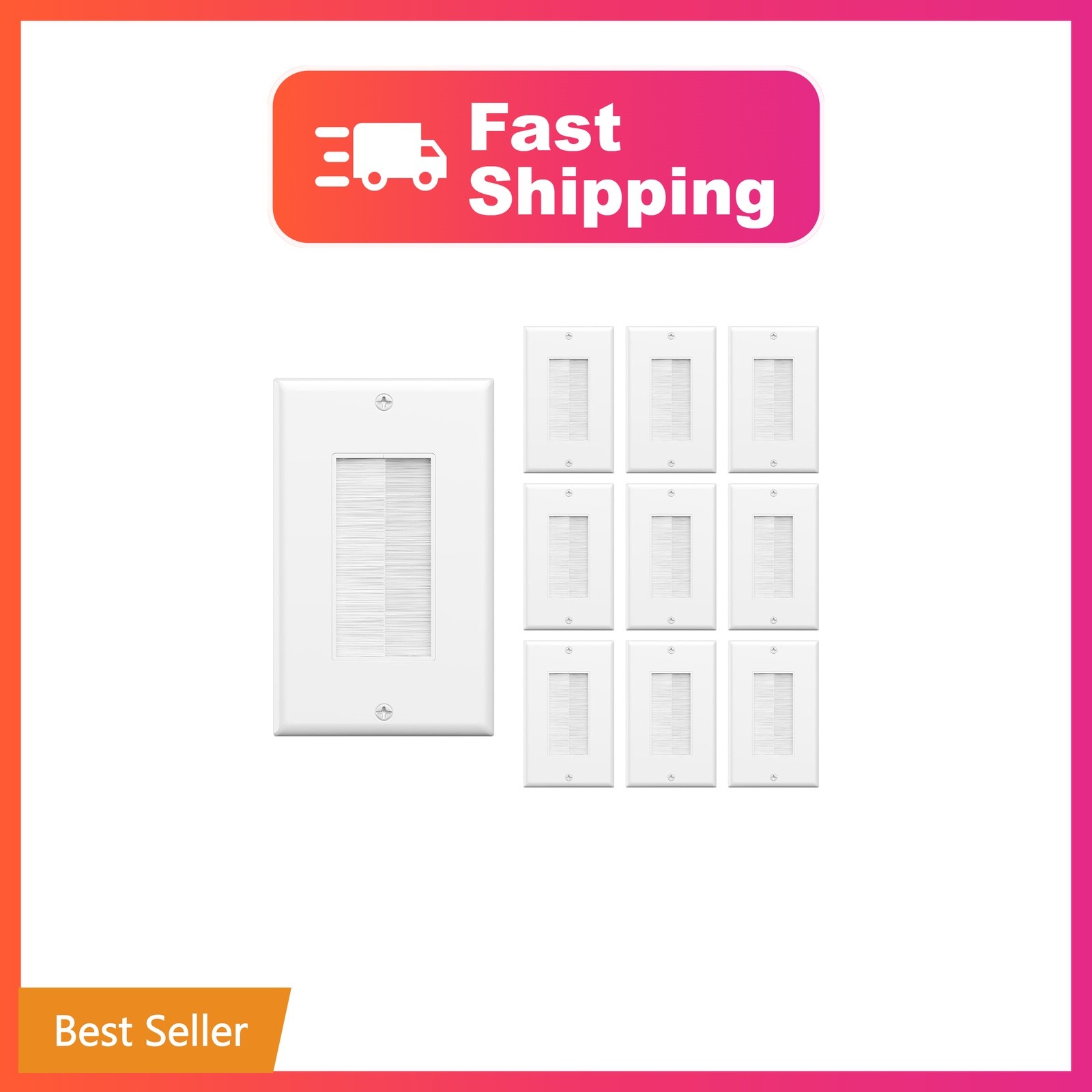 VCE Brush Wall Plate, Cable Pass Through Insert for Wires, White, 10-Pack | I...