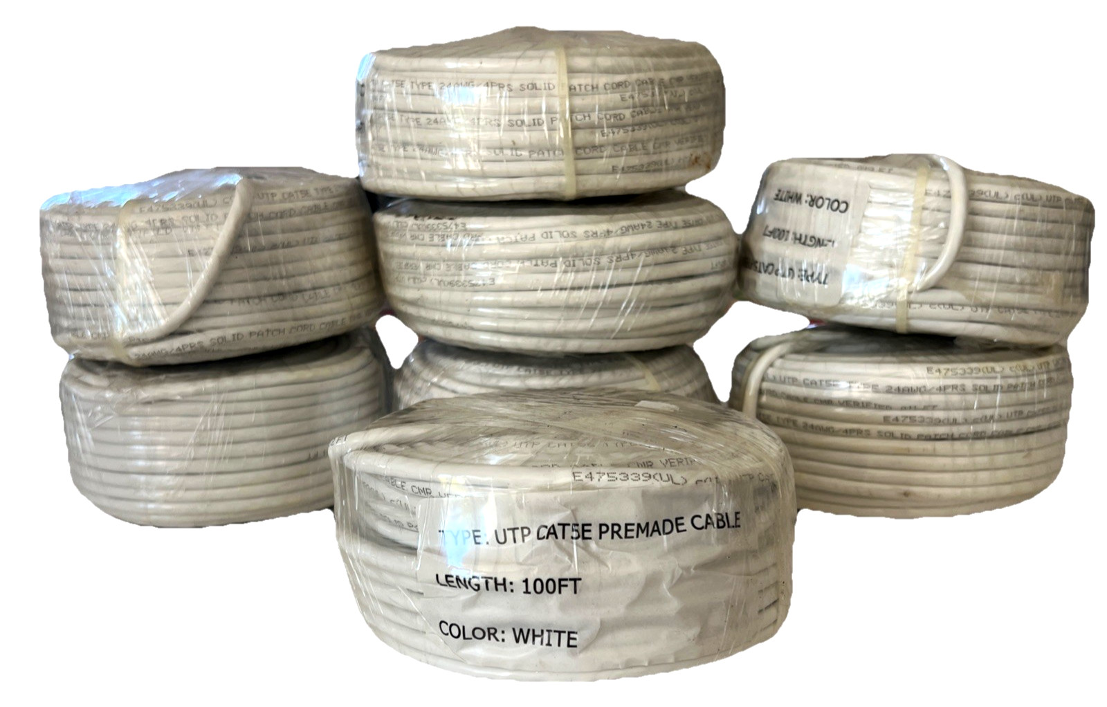 8 UTP CAT5E Premade Cable 100 Ft White BRAND NEW & FACTORY SEALED Sold Separate