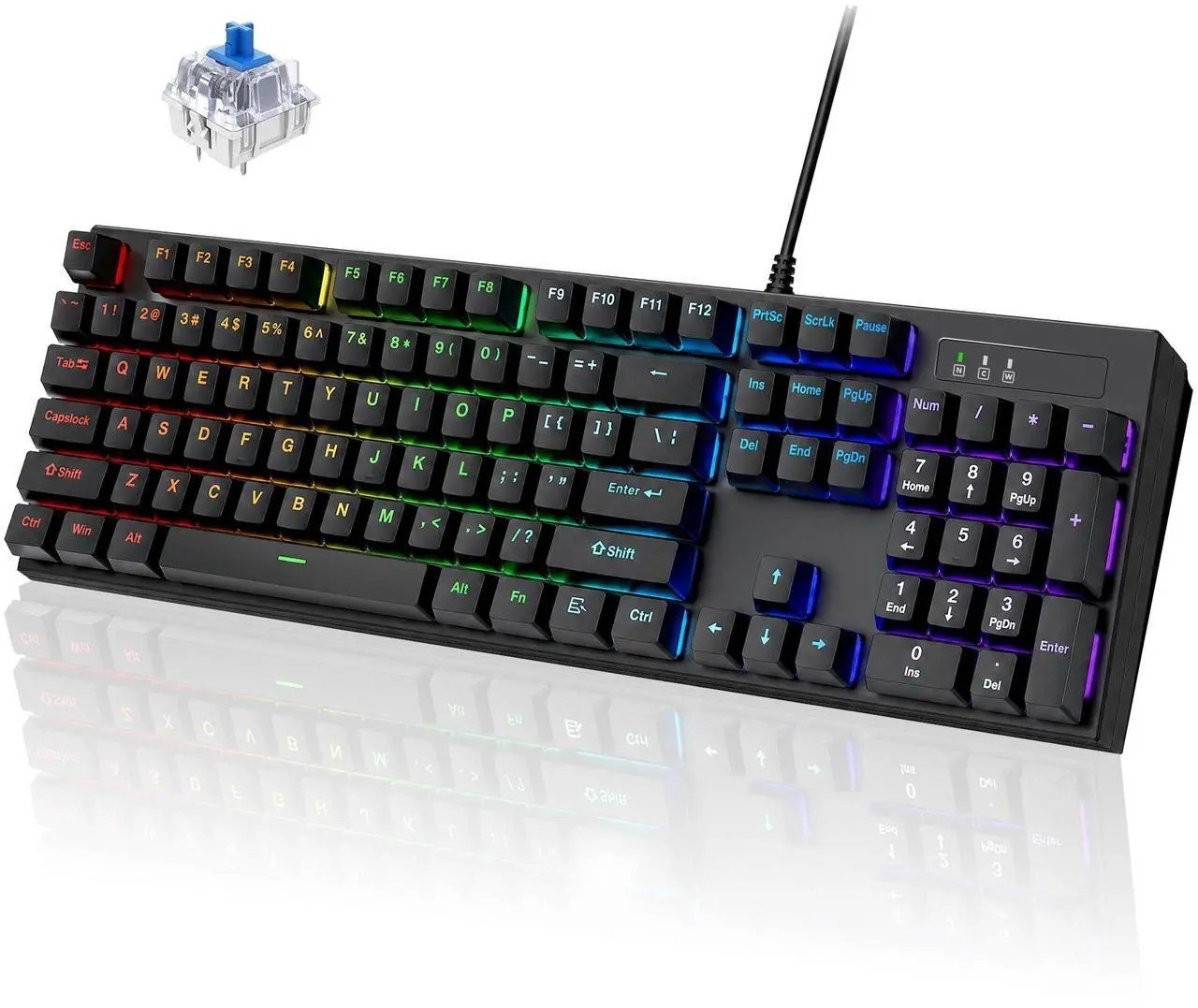 RGB Mechanical Gaming Keyboard, 104-Key Full Size Wired USB Keyboard