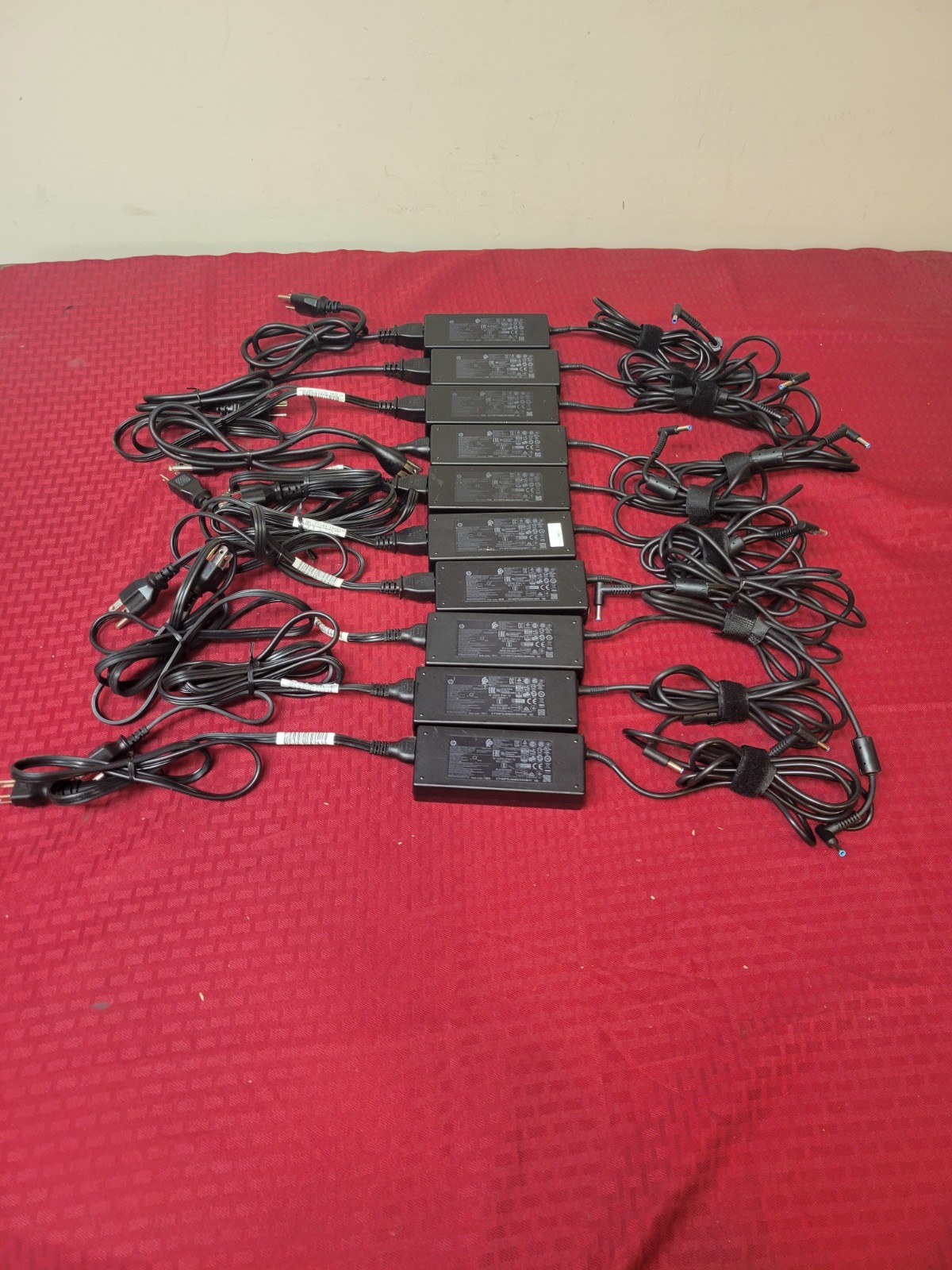LOT of 10 Genuine HP 90W BLUE TIP AC Adapter Charger 19.5V 4.5MM & POWER CORD