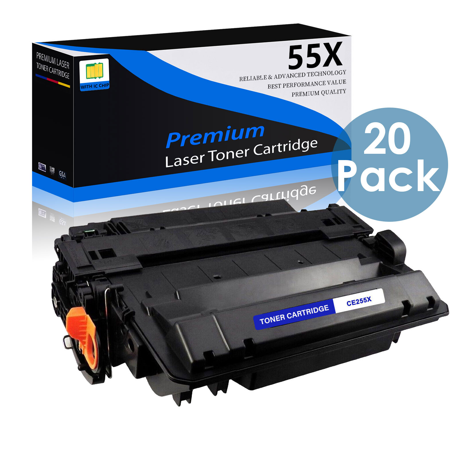 20x Black CE255X Toner Cartridge for HP 55X Laserjet Pro MFP m521dn m521dw 525f