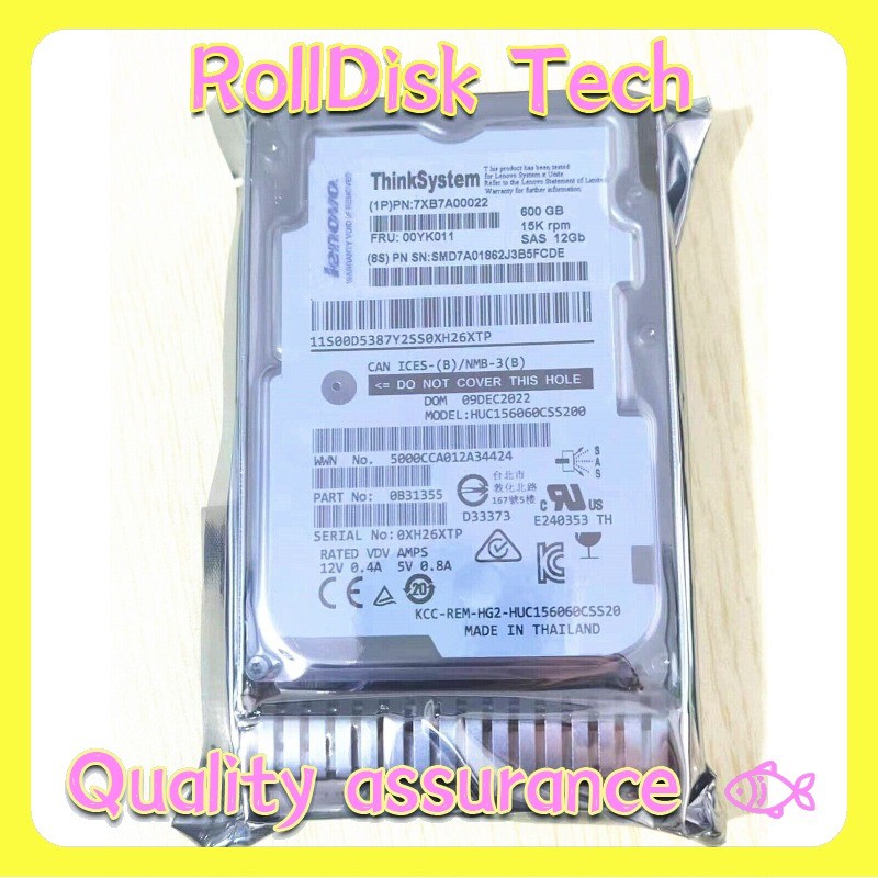 NEW Lenovo / IBM 00YK011 7XB7A00022 2.5" 600GB 15K SAS 12G Hot Swap Hard Drive