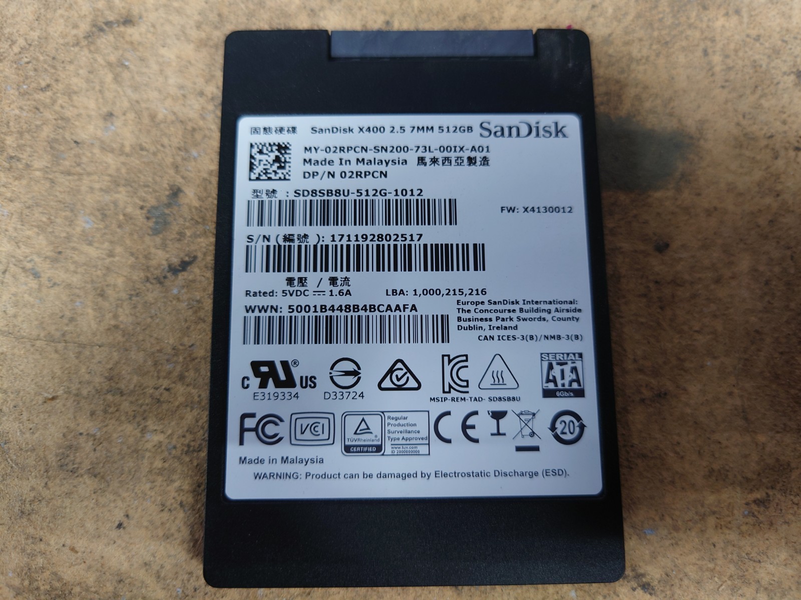 SanDisk 512GB SSD X400 SATA 2.5" OPAL Solid State Drive SD8TB8U-512G-1012