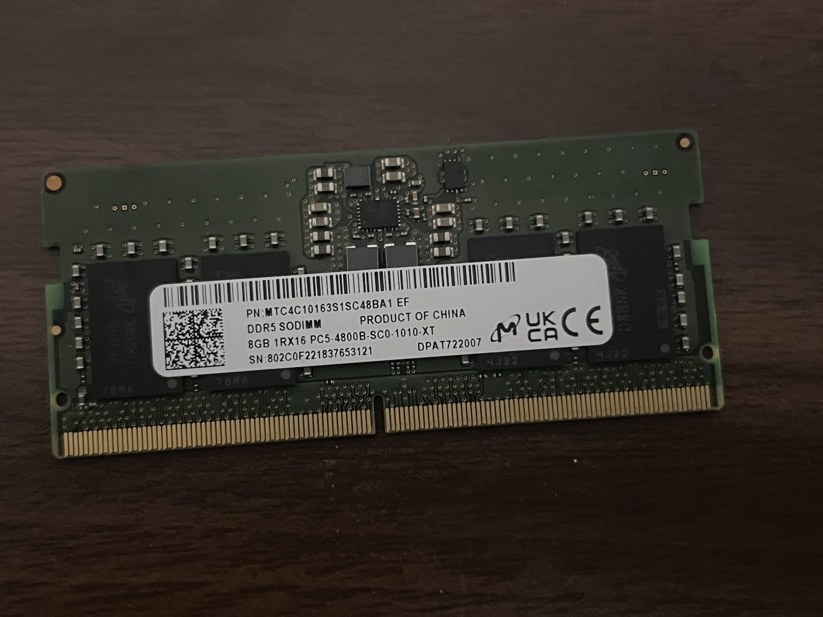 Micron 8GB DDR5 4800 MHz PC5-4800 SODIMM Laptop Memory RAM MTC4C10163S1SC48BA1
