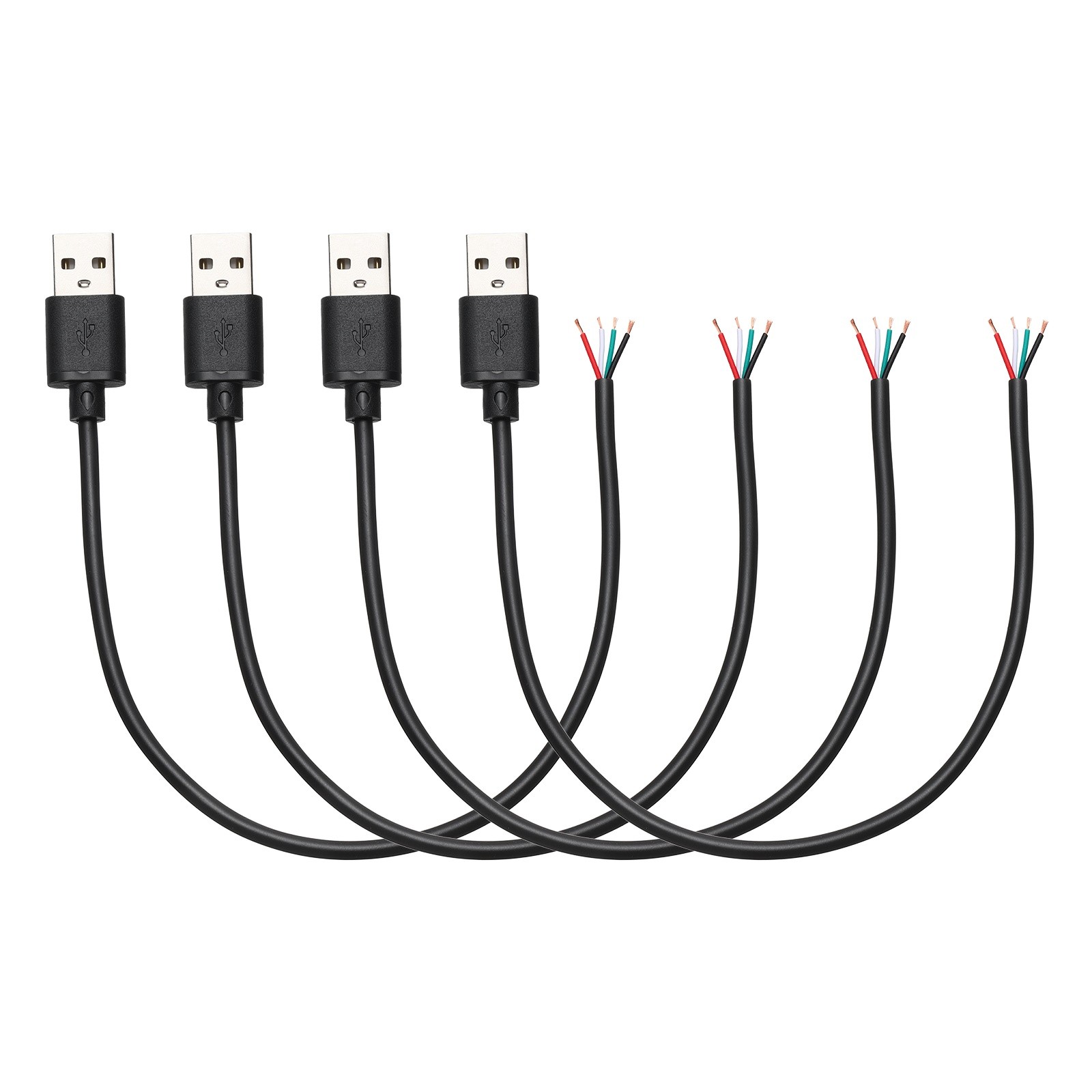 4Pcs 0.25m/0.82Ft USB Pigtail Cable, 5V 2.4A USB A to 4 Pin Bare Wires, Black