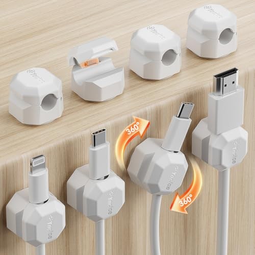 Rotatable Cable Clips,Spring Cord Organizer Desk Cable Management 8 Pack White