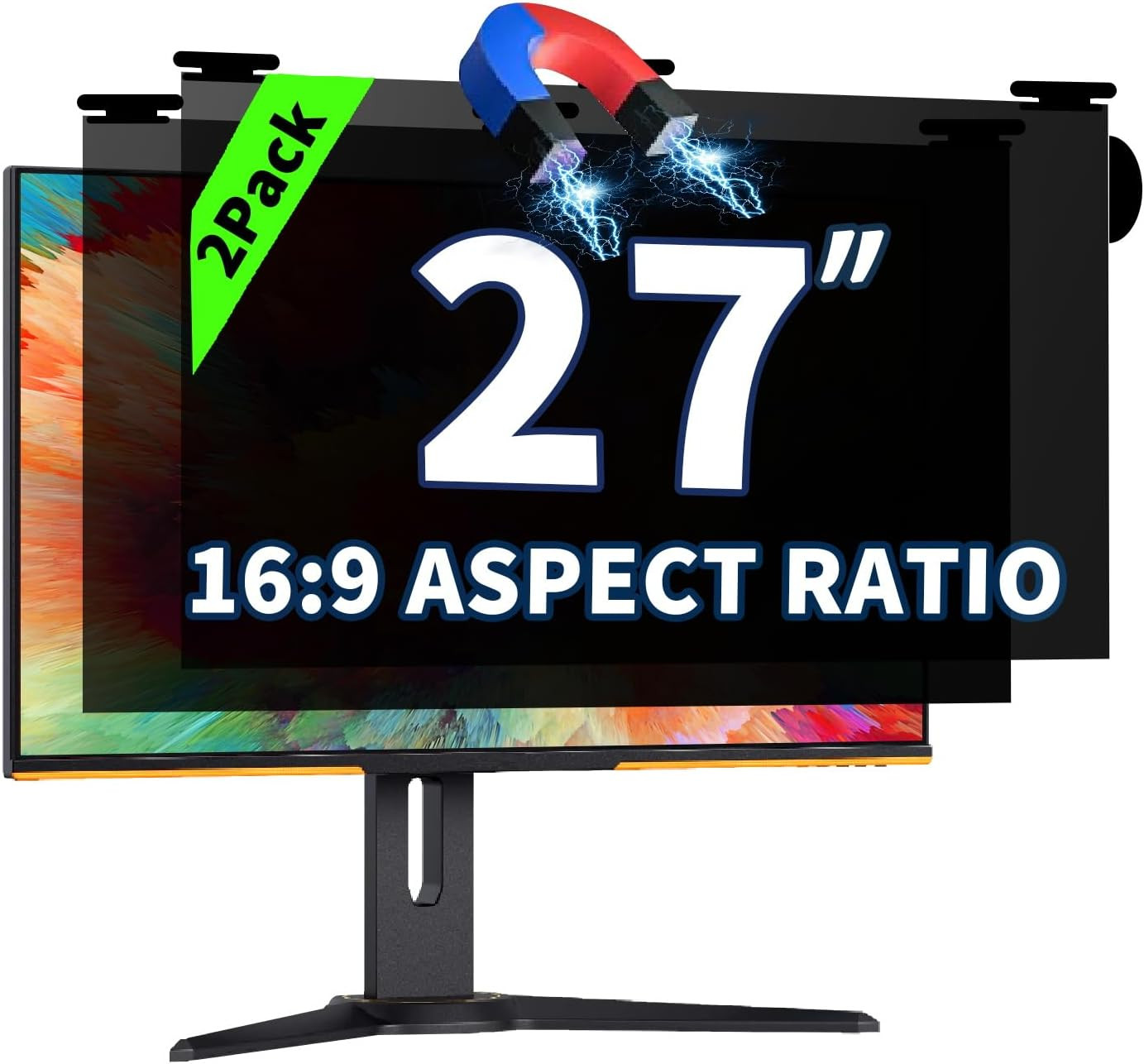2 Pack Magnetic Hanging Computer Privacy Screen 27 Inch for 16:9 Widescreen Moni
