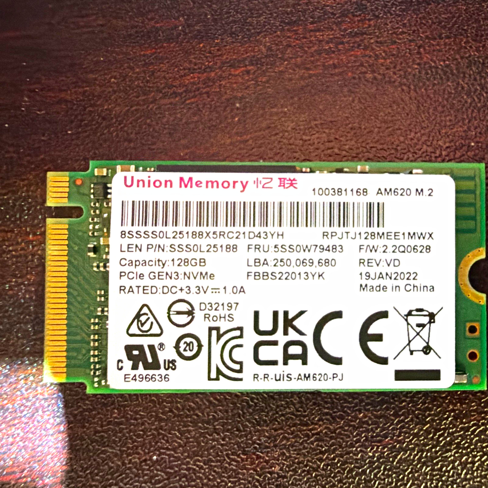 Union Memory AM620 128GB M.2 2230 NVMe PCIe Gen3 Internal SSD Low Power
