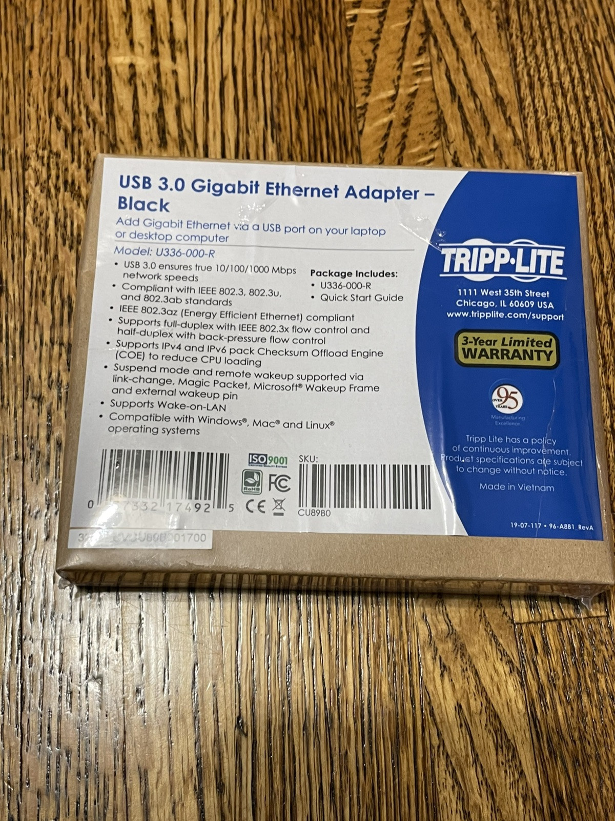 New Tripp-Lite USB 3.0 Gigabit Ethernet ADAPTER Black  U336-000R