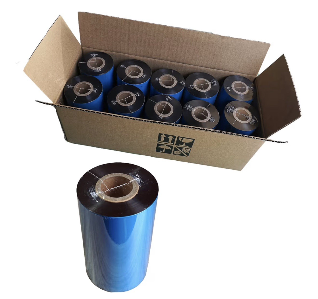 (10 Rolls) 4.33'' x 984' Premium Resin Enhanced Wax Ribbon, 110mm x 300m Black