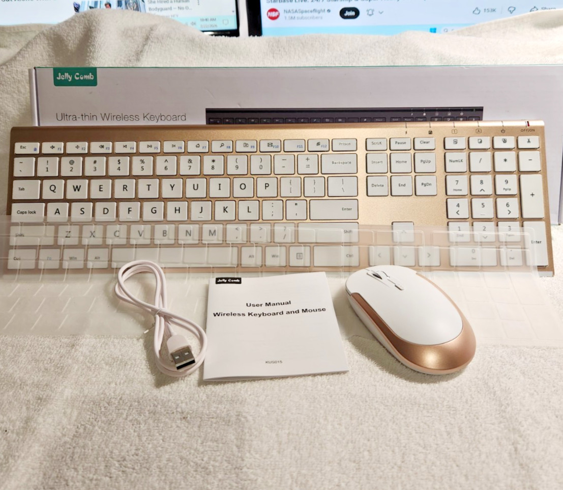 Jelly Comb New GOLD WHITE PRINCESS Ultra Thin 2.4G Wireless Keyboard Mouse Combo