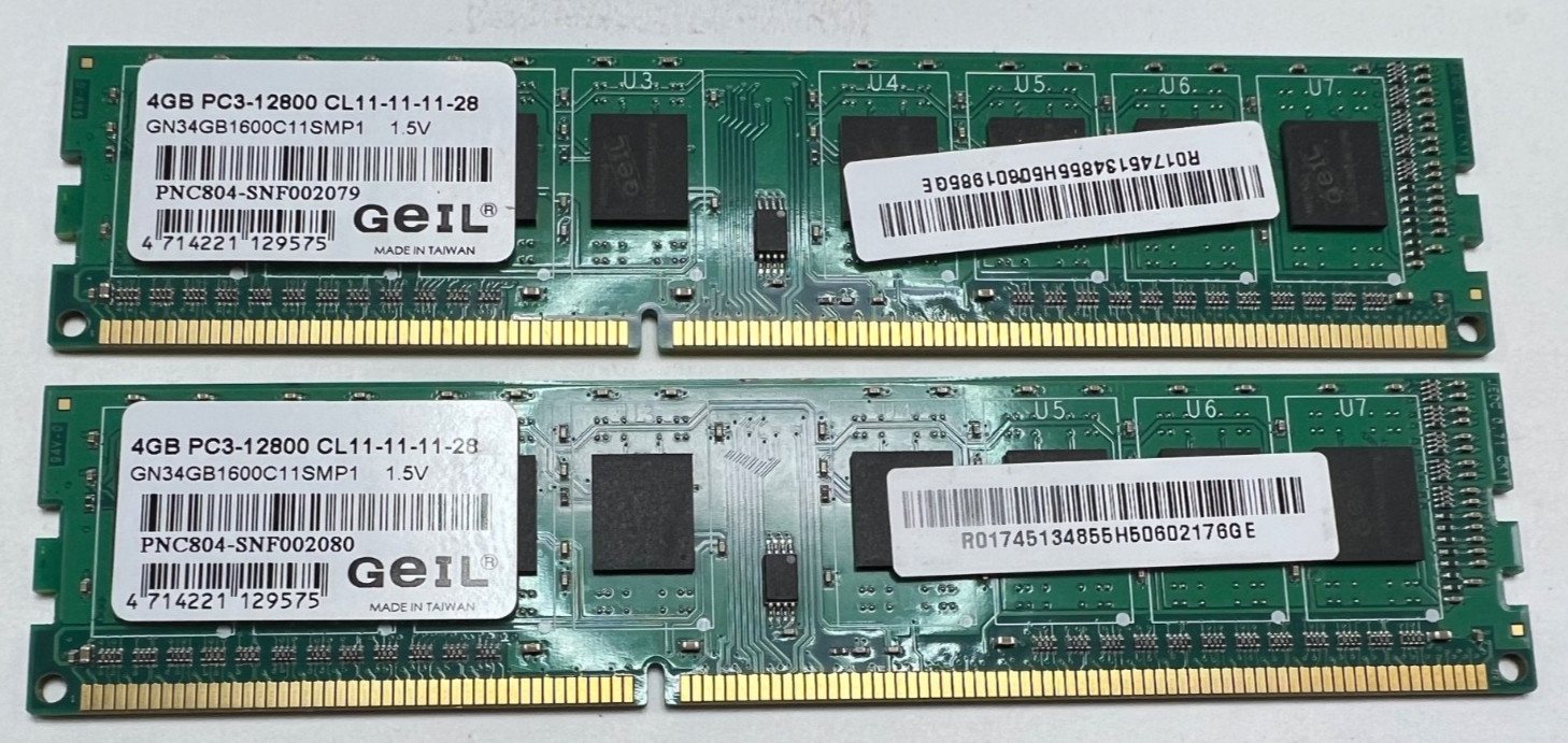 GEIL RAM 8GB (2x 4GB) PC3 12800 CL11-11-11-28 Memory GN34GB1600C11SMP1 1.5V