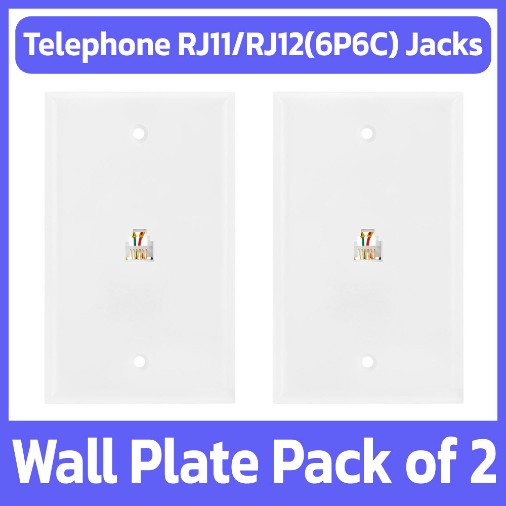 2 Pack Phone Wall Plate 6P6C RJ11 RJ12 Telephone Line Jack Faceplate - White