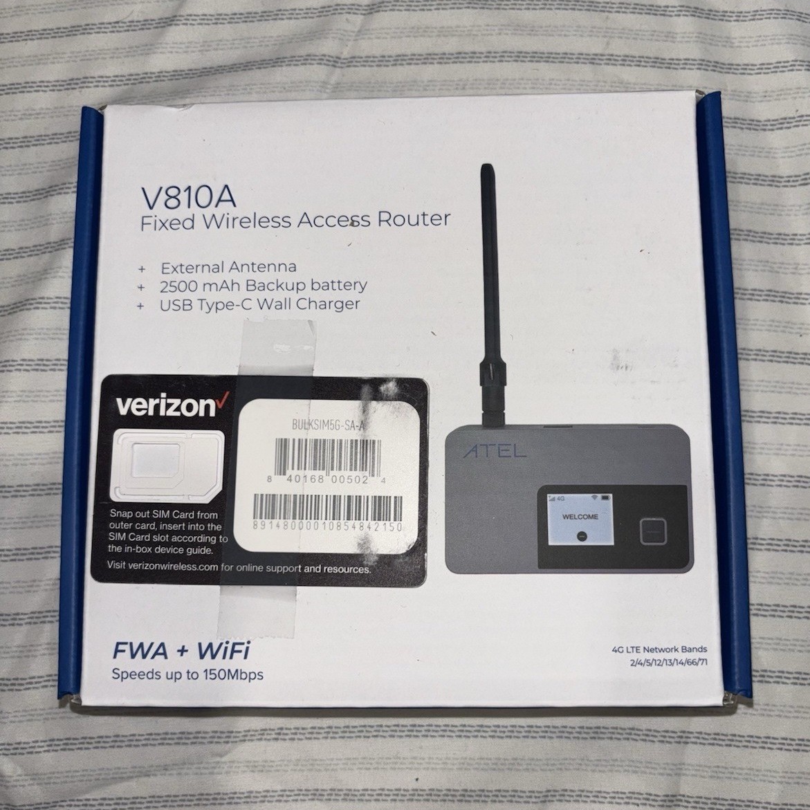 ATEL V810A Fixed Wireless Access Router Verizon LTE, External Antenna, USB-C