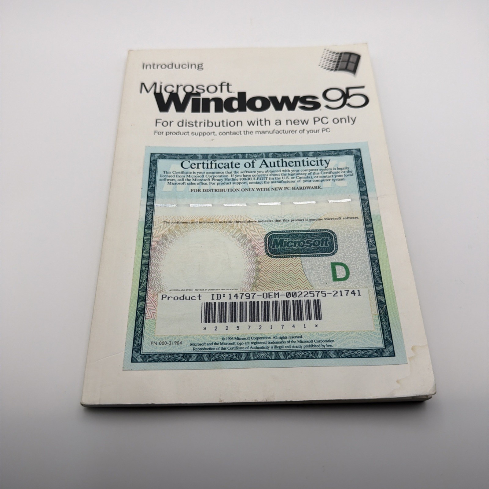 Vintage Microsoft Windows 95 OEM Certificate of Authenticity PC Distribution