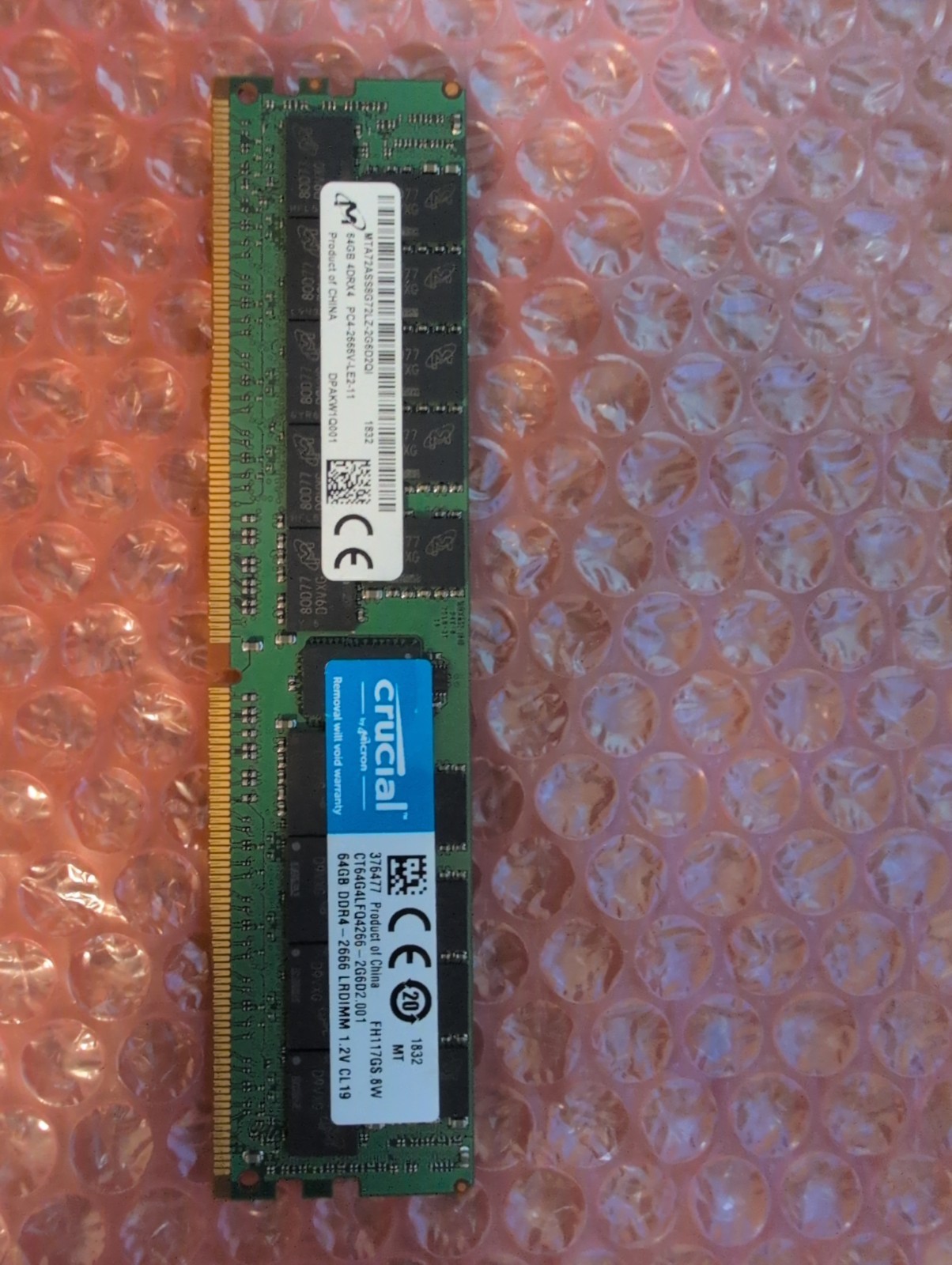 MTA72ASS8G72LZ-2G6D2 incron 64GB (1X64GB) 4DRX4 PC4-2666V LRDIMM Memory