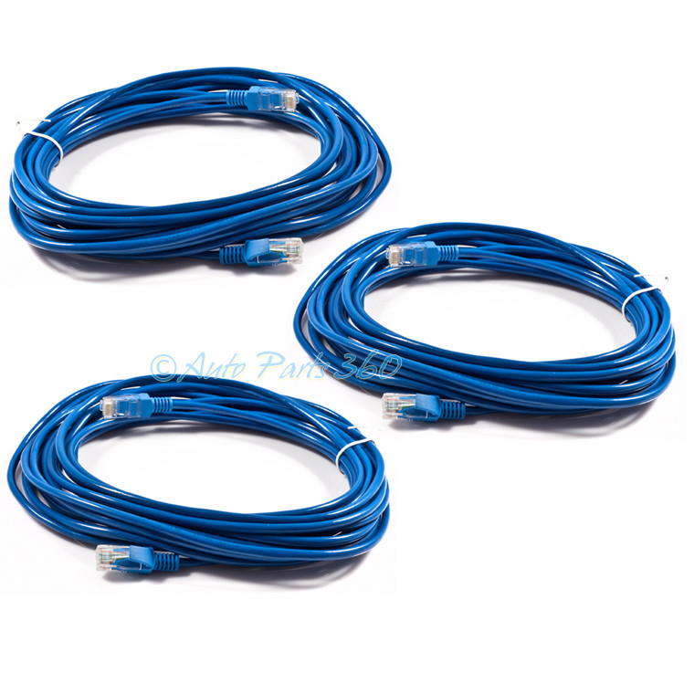 3X 50FT 15M CAT5 CAT5E RJ-45 ETHERNET LAN NETWORK PATCH CABLE BLUE CORD PC MAC