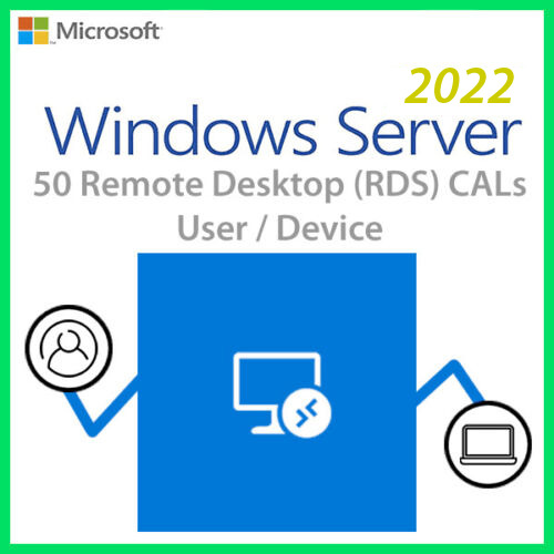 Windows Server 2022 Remote Desktop RDS Licenses for 50 Users or Devices