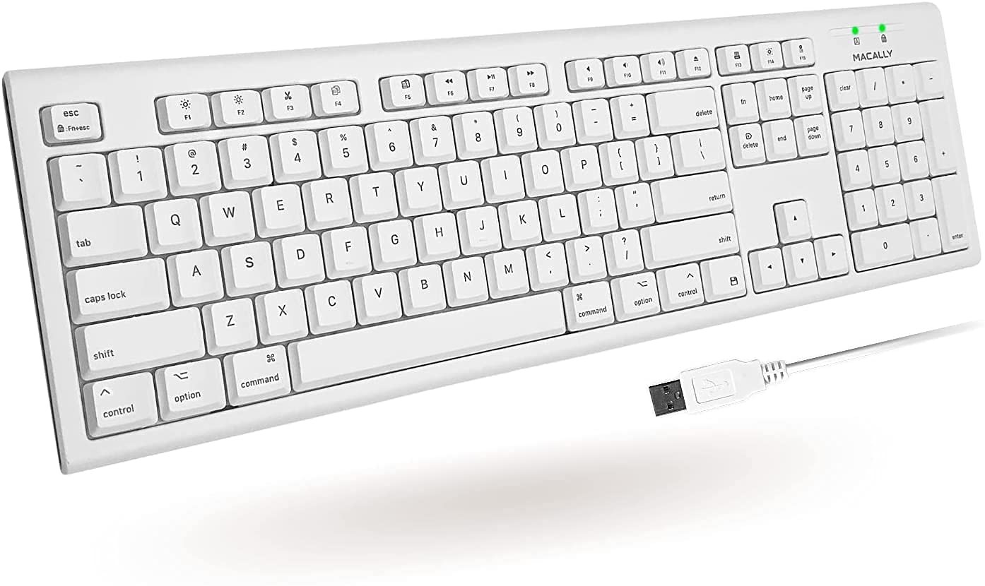 Macally Full-Size USB Wired Keyboard for Mac Mini/Pro, iMac Full Size, white