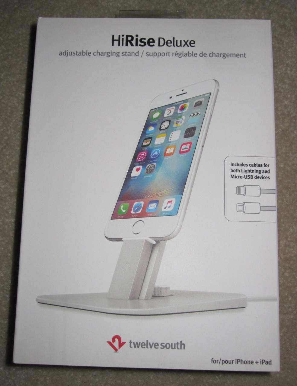 Twelve South HiRise Deluxe Adjustable Charging Stand iPhone/iPad Silver + Cables