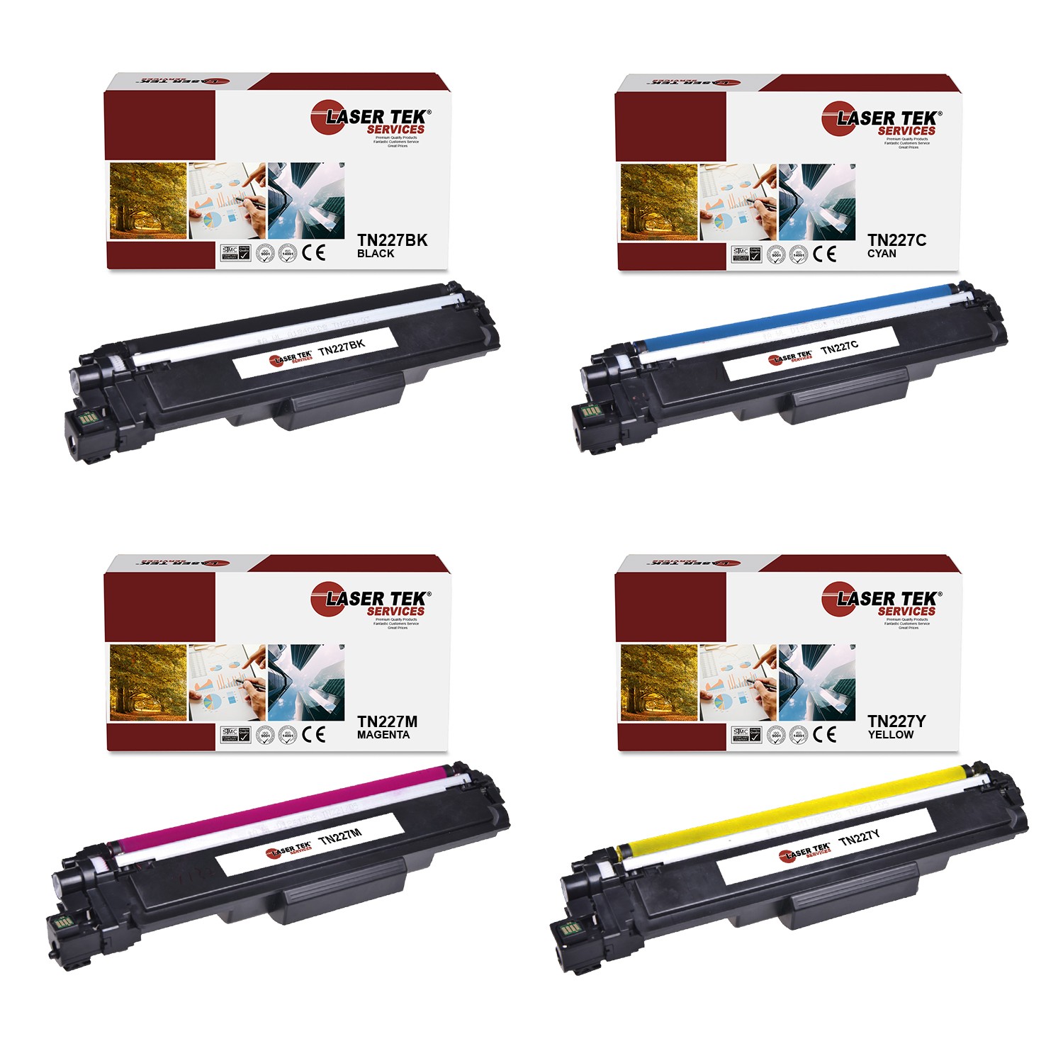 4Pk LTS TN-227 BCMY Hi-Yield Compatible for Brother HLL3210CW L3230CDW Toner