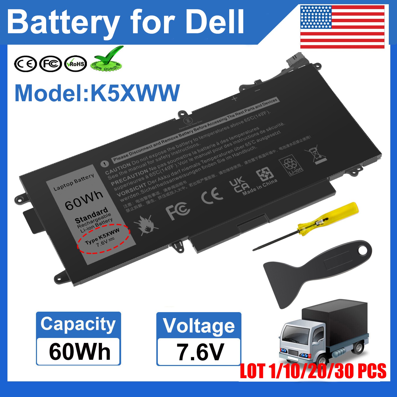 ✅LOT K5XWW 71TG4 X49C1 Battery for Dell Latitude 5289 7389 7390 2-in-1 60Wh FAST
