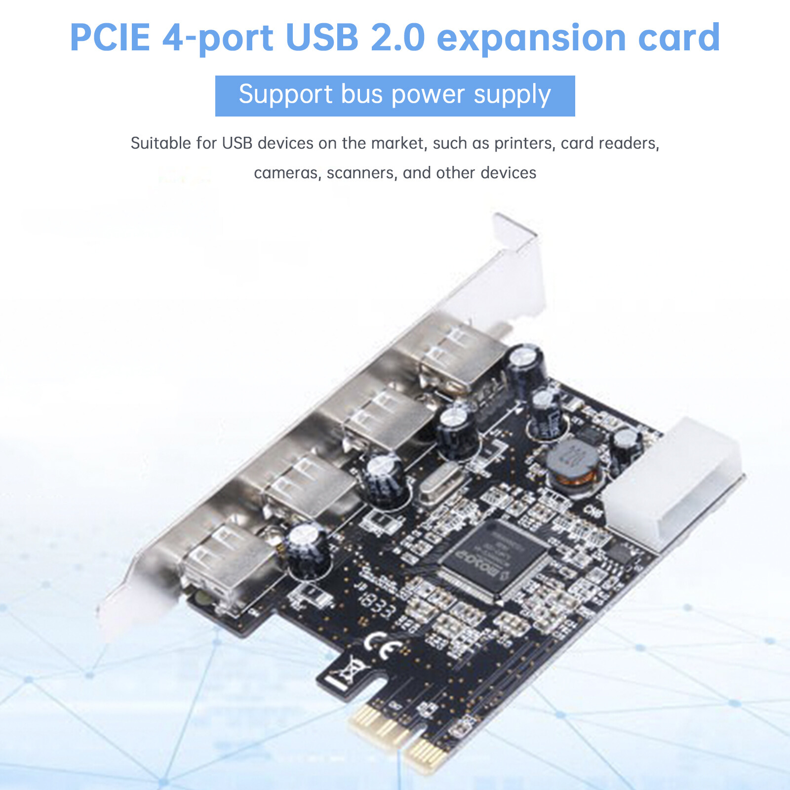 HUB 2.0 PCIE to USB 2.0 Expansion Card Moschip Adapter Card 4PIN Power Supply