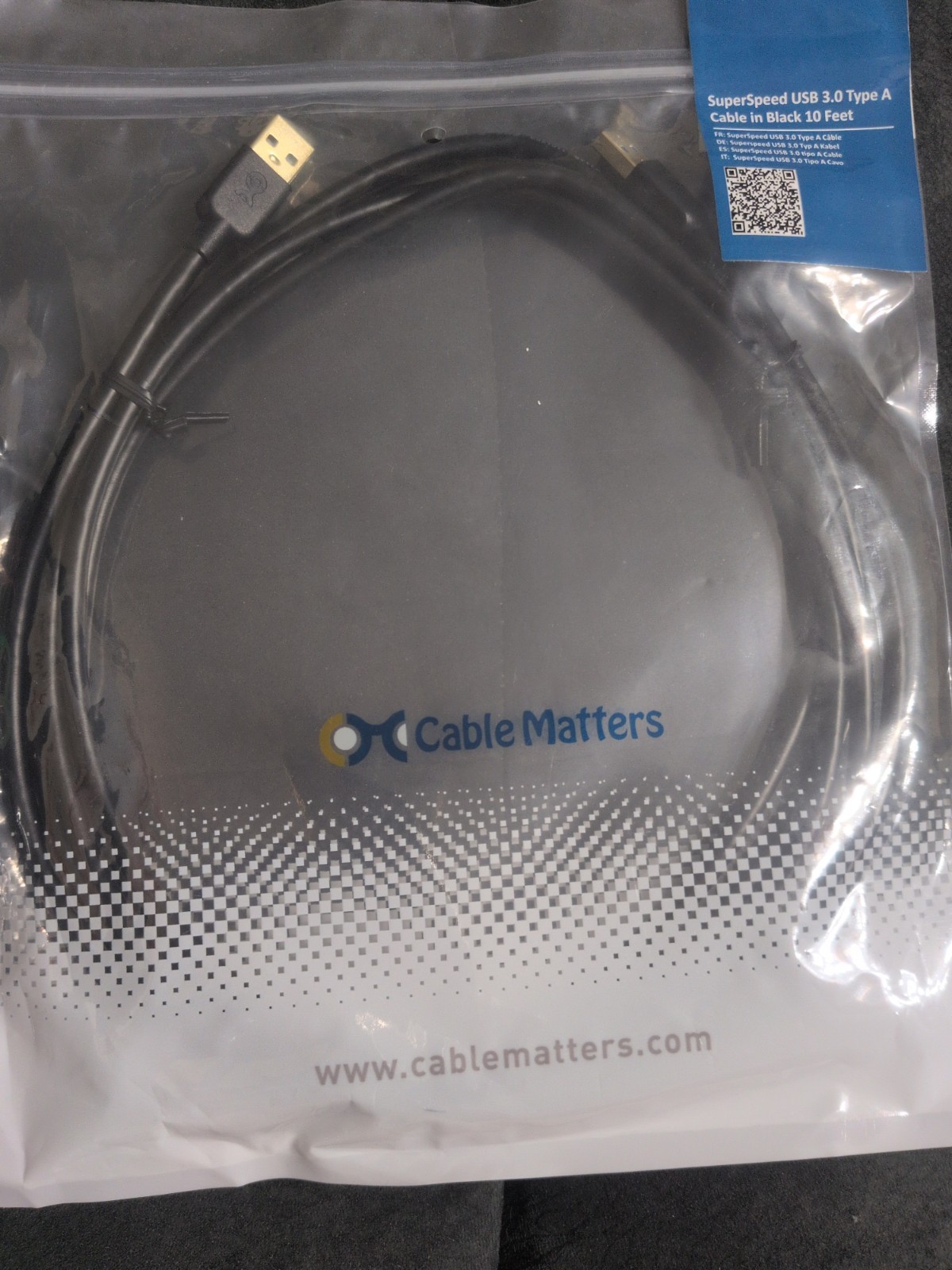 Cable Matters SuperSpeed USB 3.0 10ft Type A Cable - Black (200008-BLK-10)