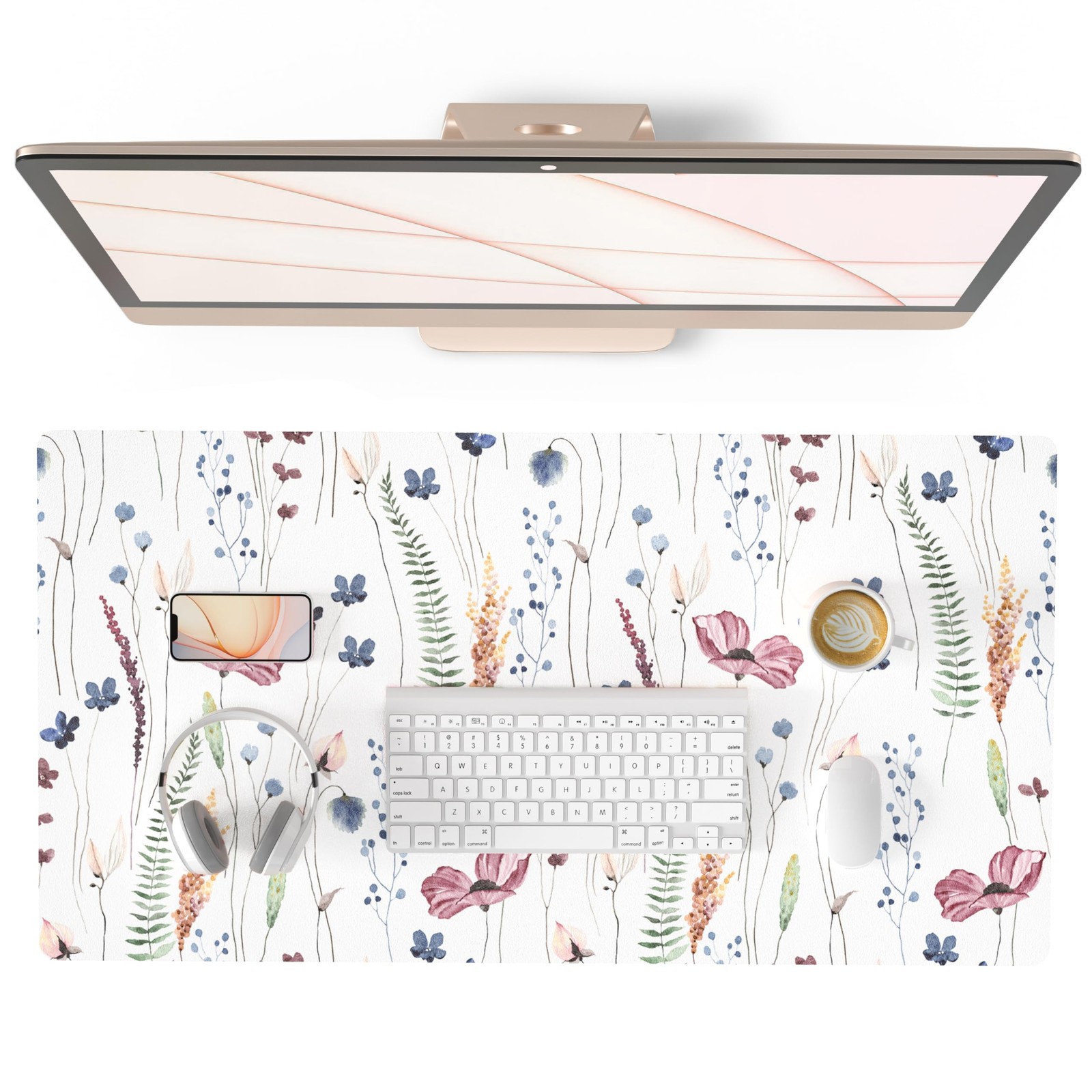 Large Mouse Pad Cute Flower Desk Mat Wildflowers PU Leather 31.5x15.7 In