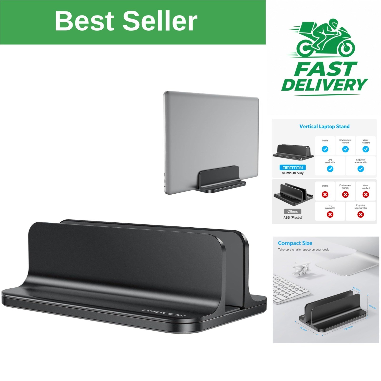 OMOTON Vertical Laptop Stand Holder, Adjustable Dock for Laptops up to 17.3"