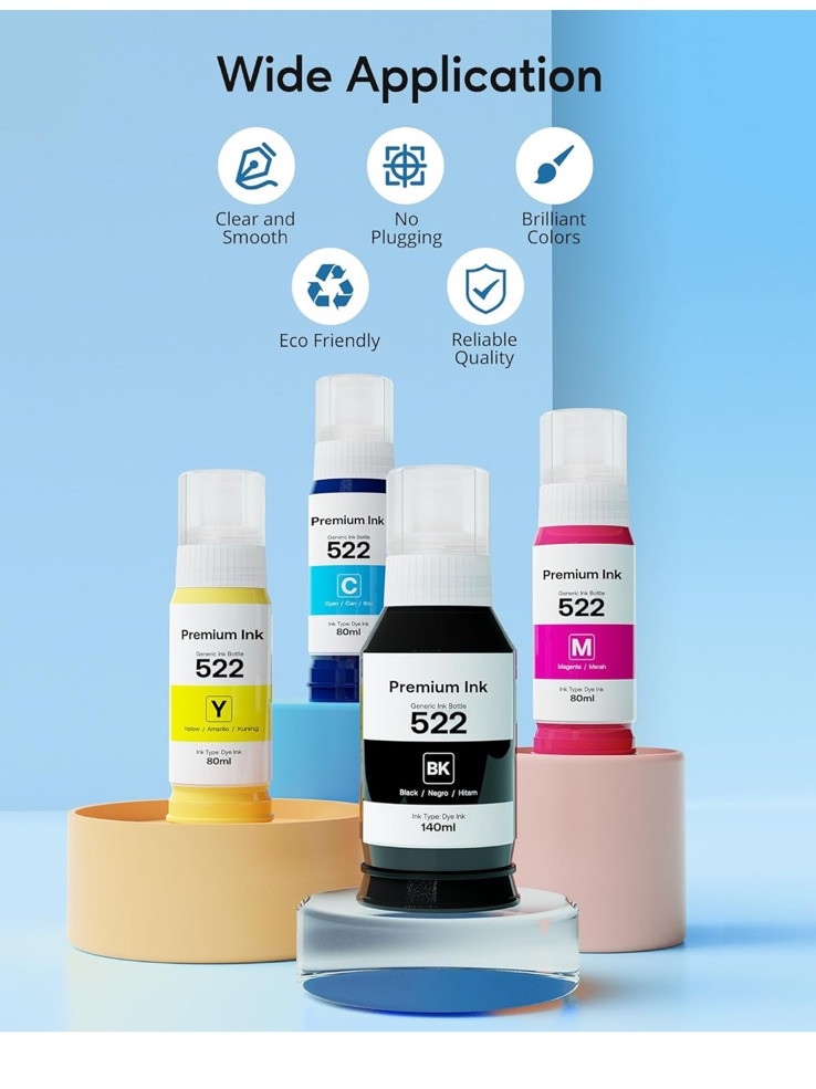 522 High Capacity Refill Ink Bottle Replacement for Epson Compatible 522 Ink ...