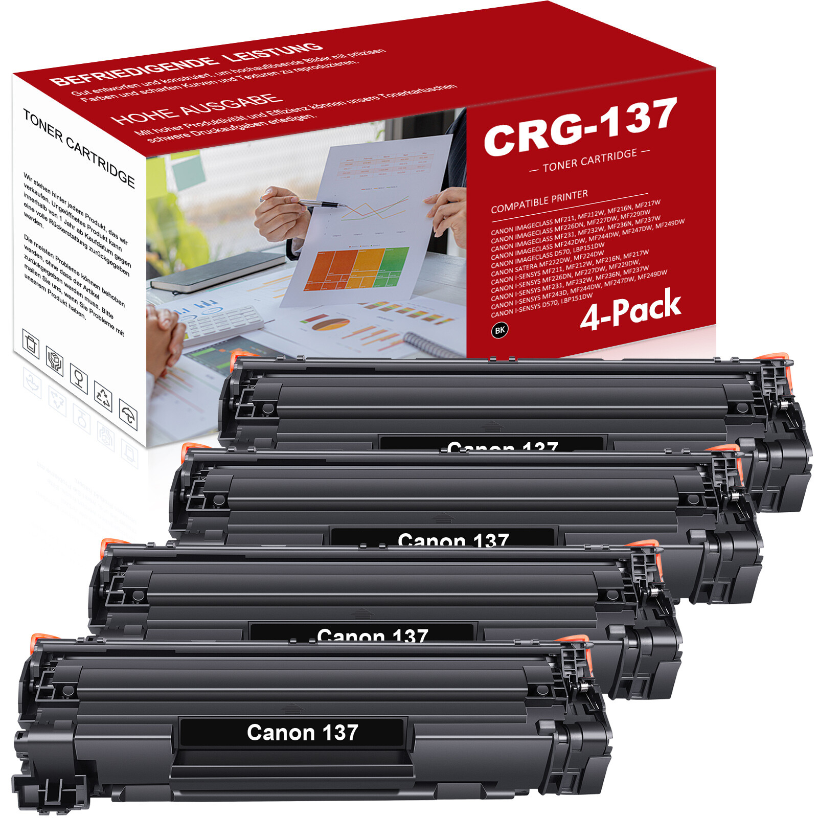 4 Pack CRG137 Toner Cartridge High Yield For Canon 137 ImageClass MF232w MF231
