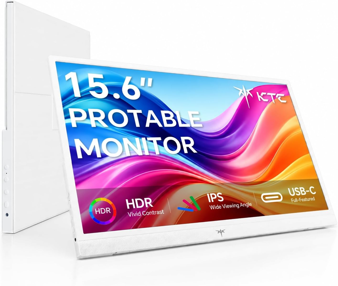 15.6 Inch Portable Monitor, 1080P FHD USB-C HDMI Screen, IPS HDR, White