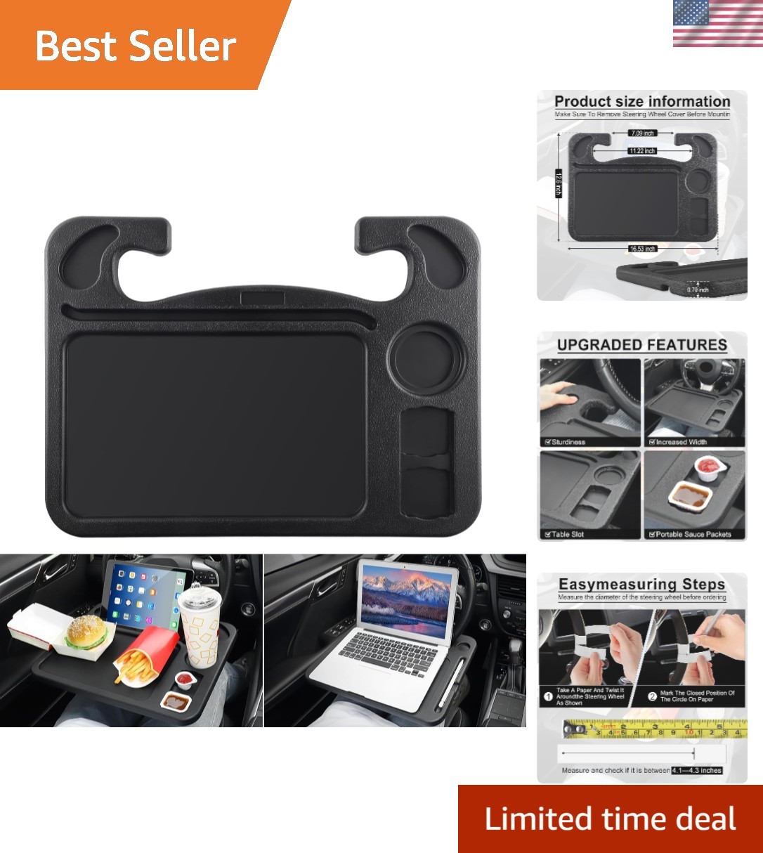 Versatile Ultra-Wide Steering Wheel Desk for Laptops, Food & More - Easy Fix