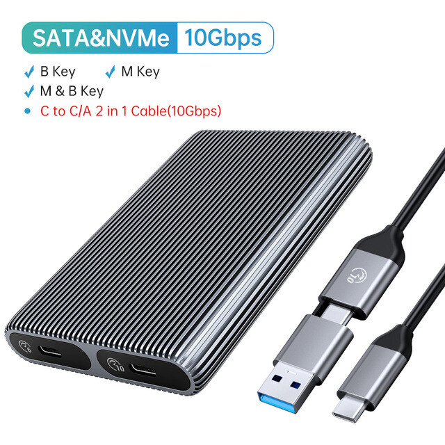 ORICO Dual M.2 NVMe SATA SSD Enclosure USB C to M2 Adapter M Key PCIe & B+M Key