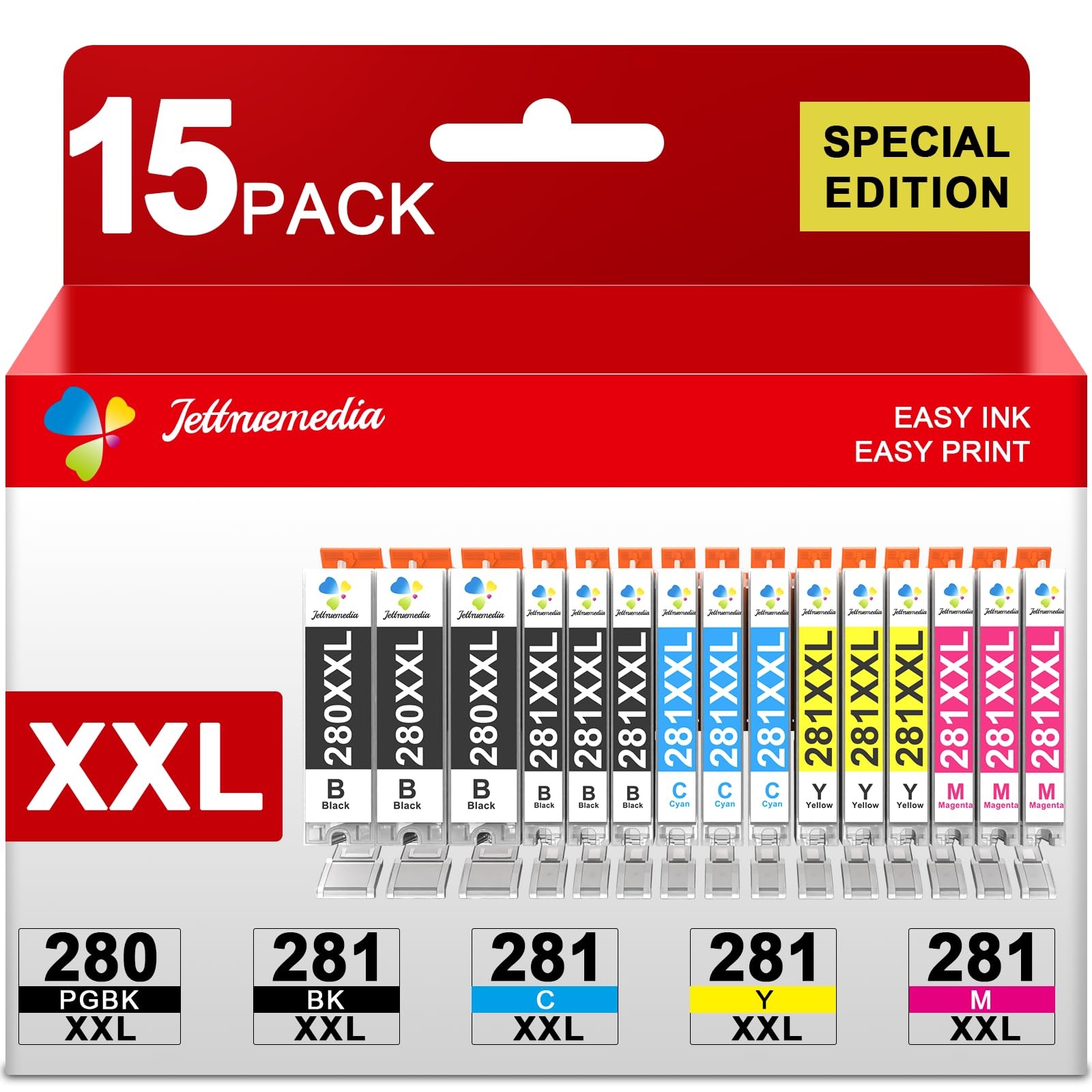15-Pack PGI-280XXL CLI-281XXL Ink Cartridges Compatible with Canon 280 281