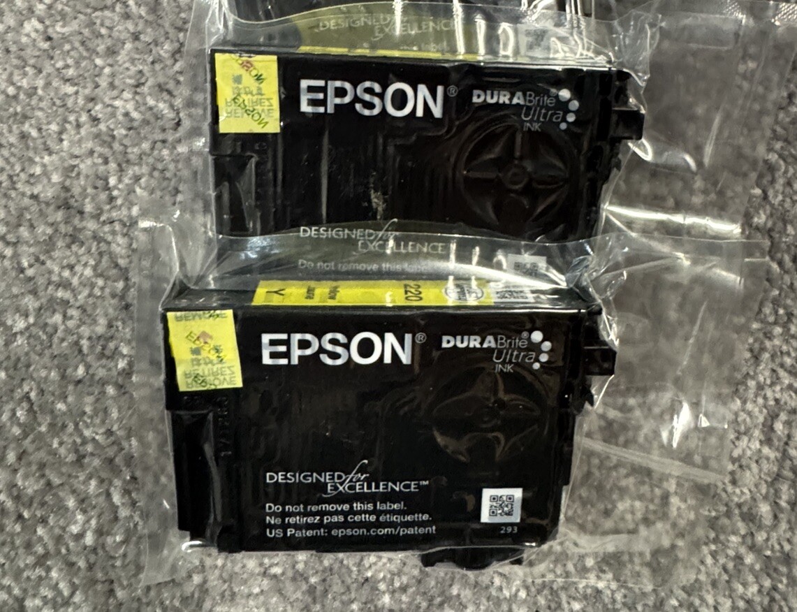 Two (2) Genuine Epson 220 Yellow For XP320 WF2630 WF2660 XP420 WF2650 XP424