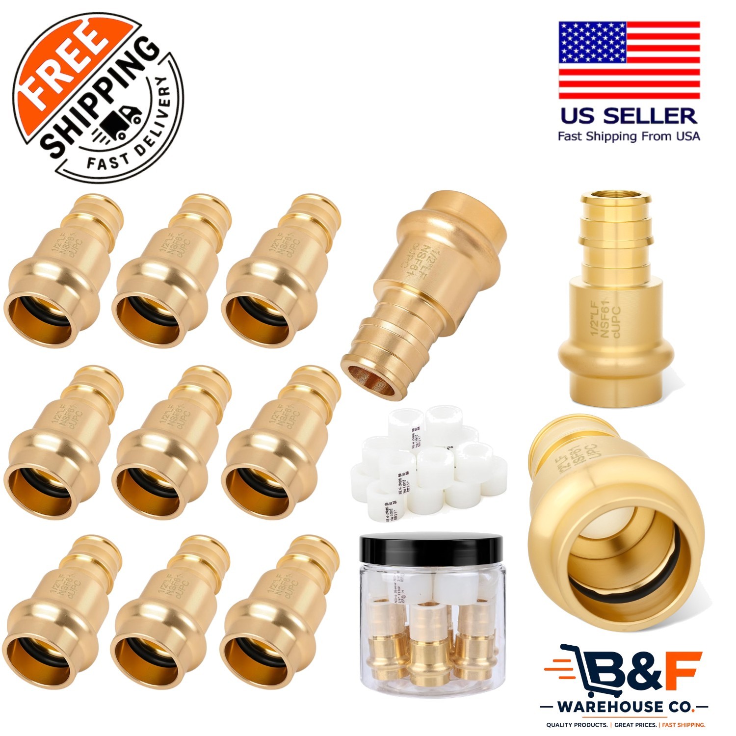 10 Pack Lead-Free Brass Press-to-PEX Expansion Adapters for Secure Connections