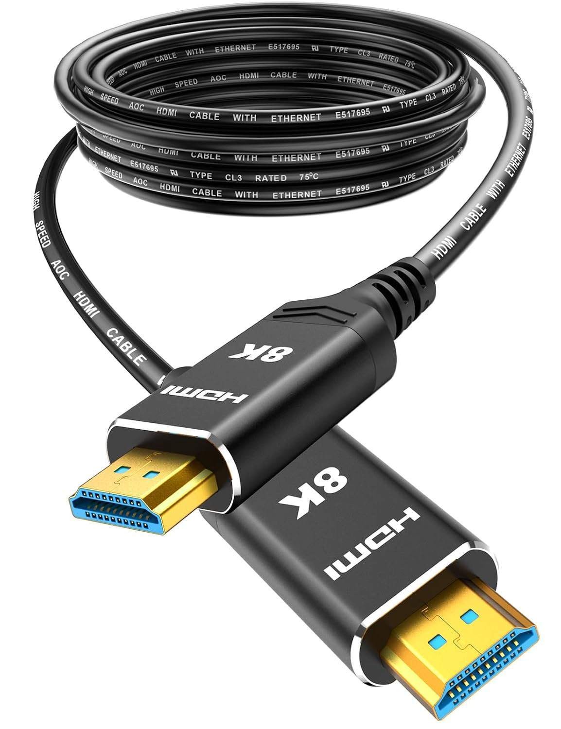 Highwings 50 ft HDMI Cable 8K Long Fiber Optic, Durable in-Wall CL3 Rated